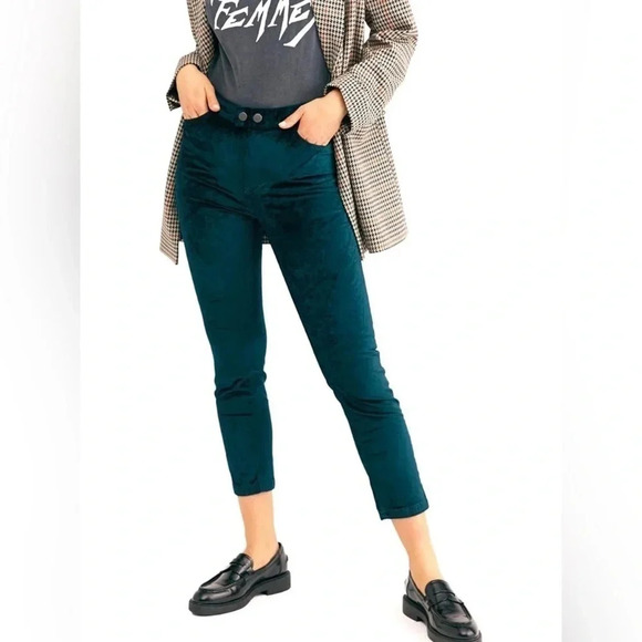 Free People Sweet Jane Velvet Jeans Green Womens Skinny Size 25 - Picture 1 of 9